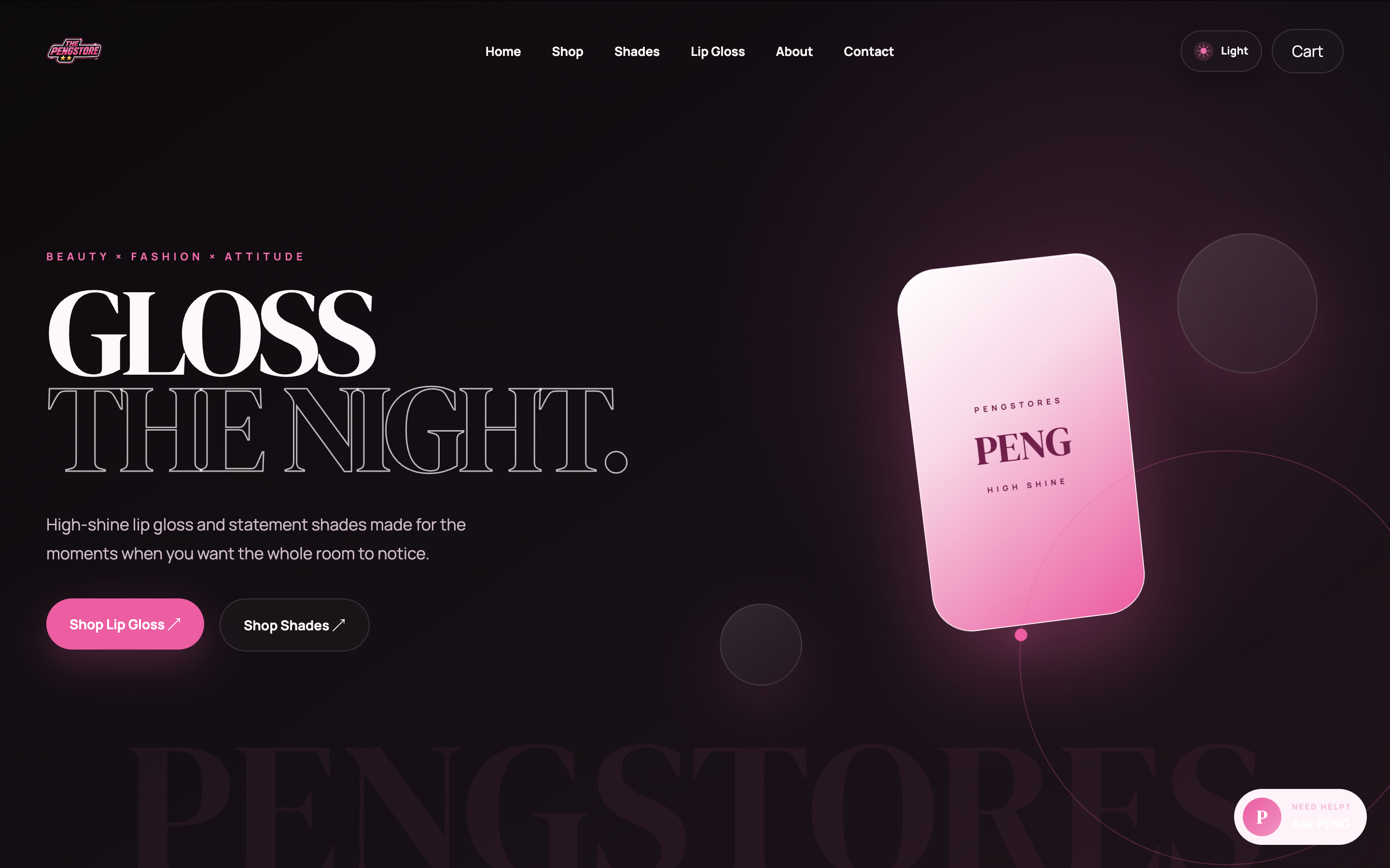 Pengstores e-commerce website interface