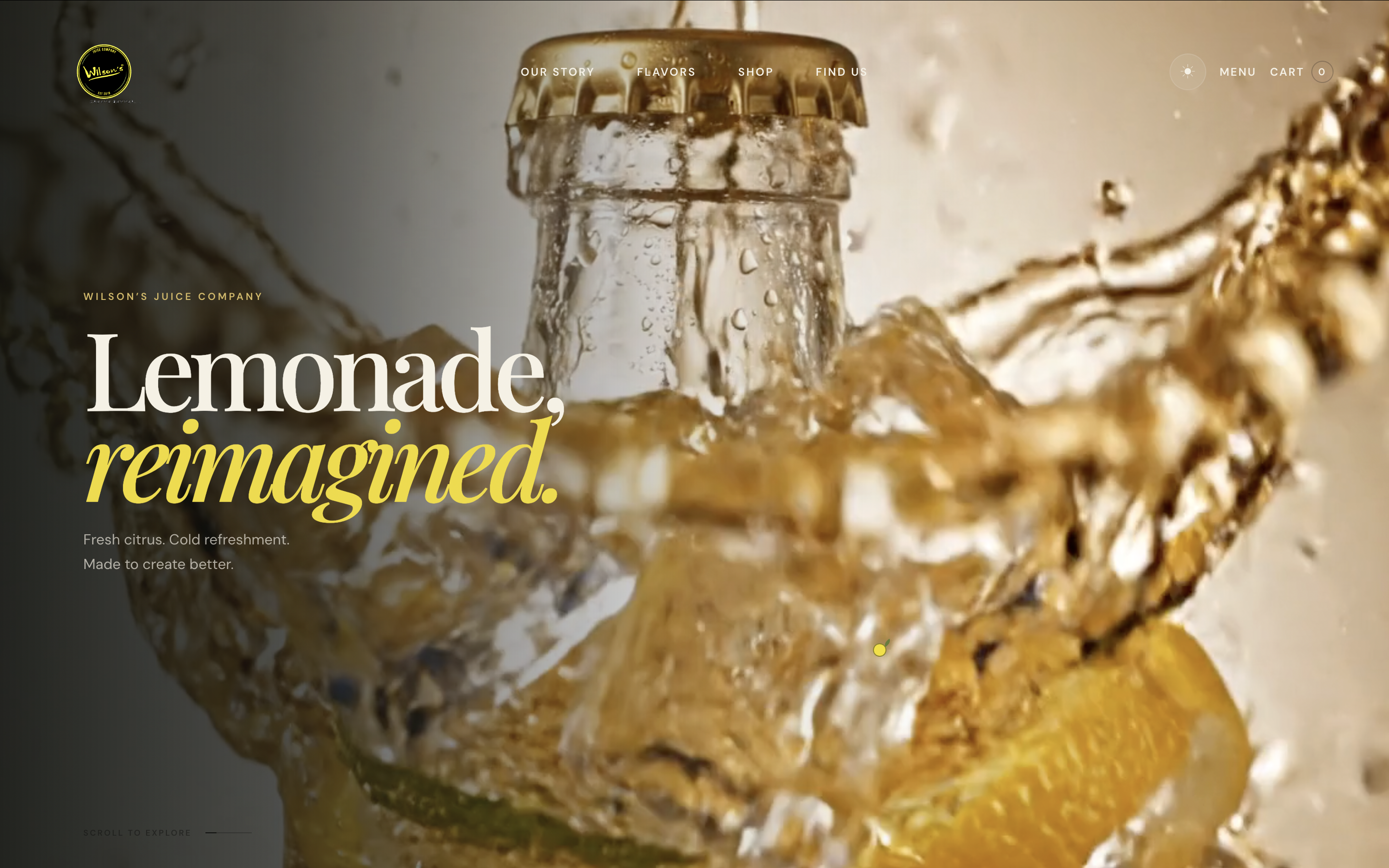 Wilson's Lemonade cinematic product website interface